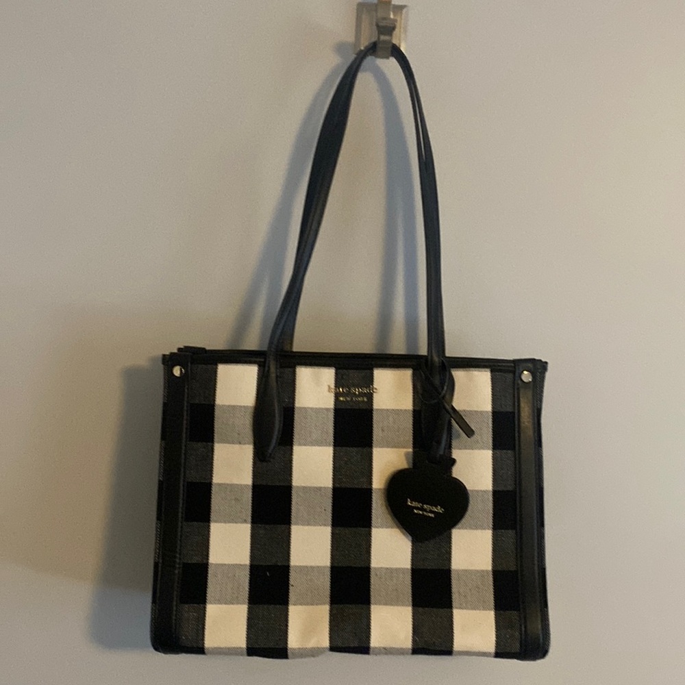 NWT NEW with tags Kate spade black gingham tote shoulder bag with feet full zip